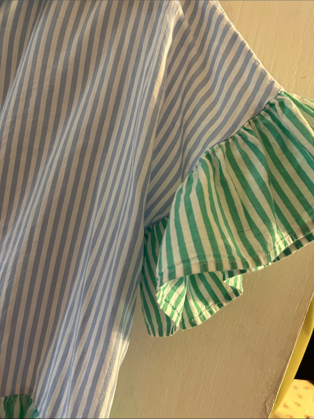 Entro Green & Blue Striped Ruffle Button-Front Blouse - Picture 2 of 7